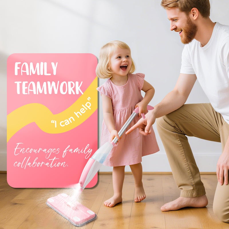 Yeeammk Pink Mini Spray Mop for Toddler-Girls Montessori Cleaning Toy That Real Spray Water,Pretend Playhouse Essentials for Girls Ages 3-8,Toddler Educational Housekeeping Set - Image 4